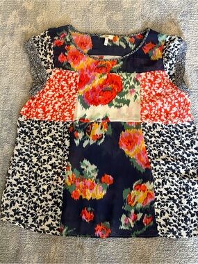 Joie Women’s Silk Multicolor Patchwork Floral Short Sleeve Top